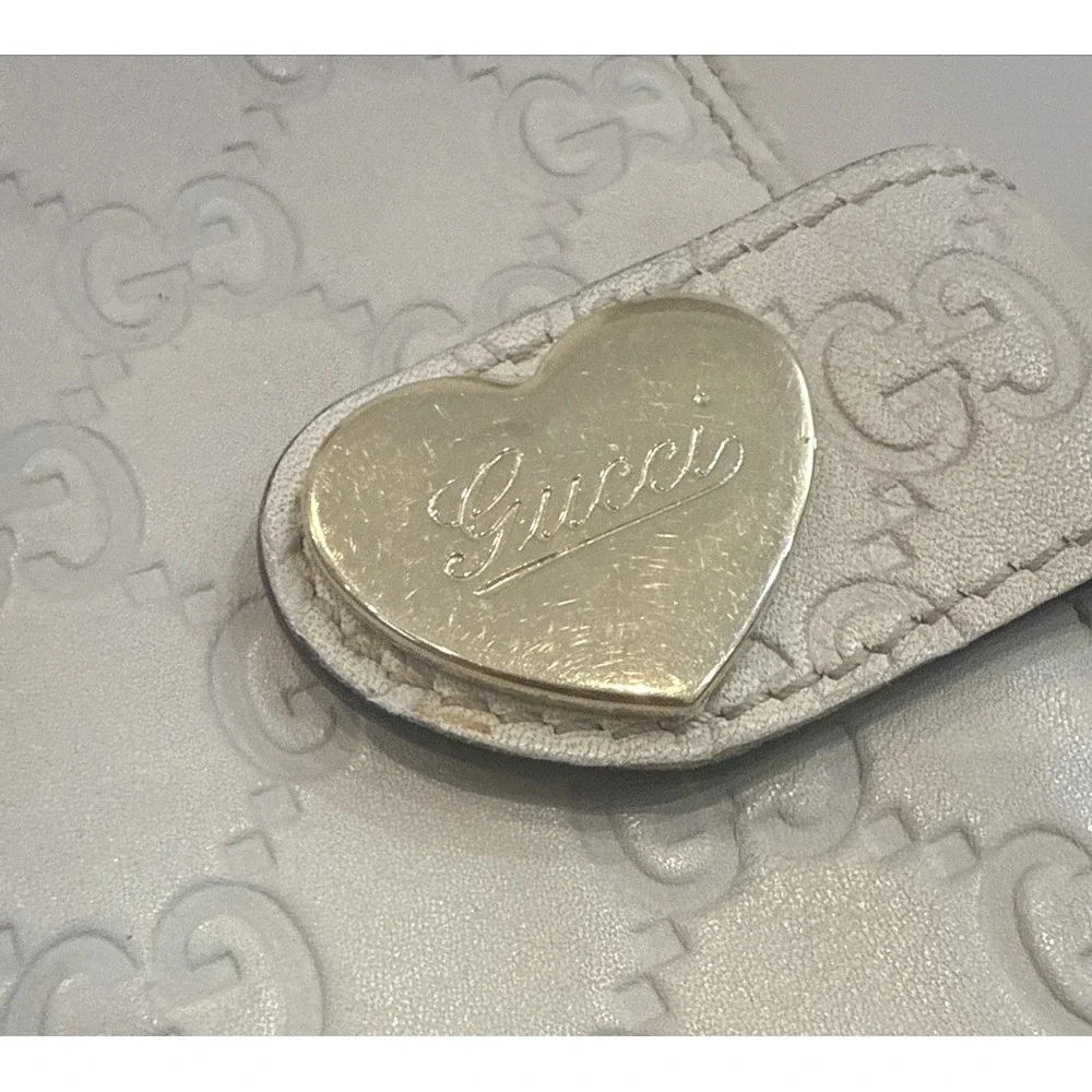 Gucci Cream Monogram Heart Snap Passport Wallet